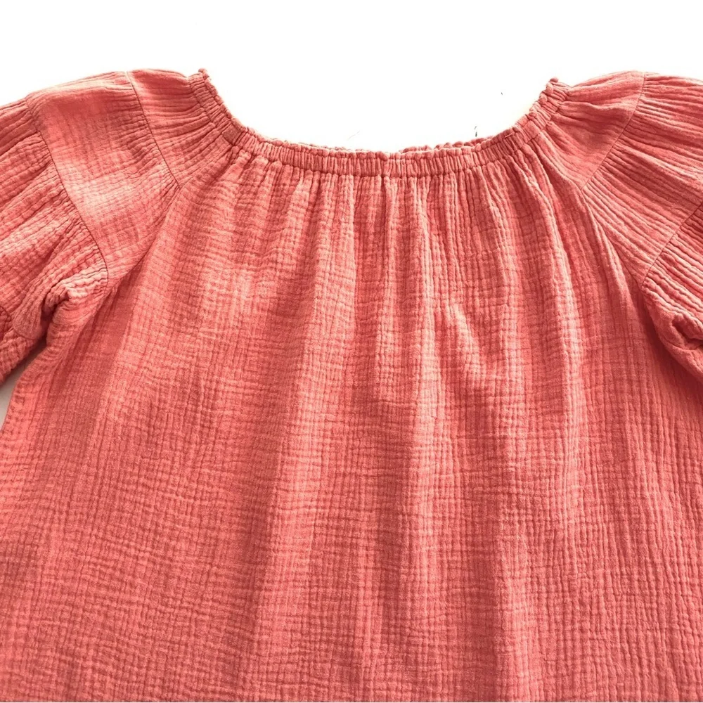 Before You Coral Cotton Top Size Medium Gauze Casual Off-Shoulder Summer Modest - Picture 5 of 12